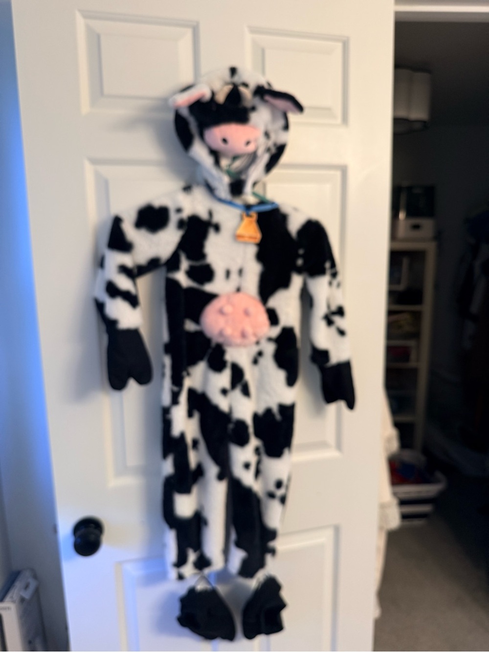 Kids Black & White Plush Cow One-Piece Costume